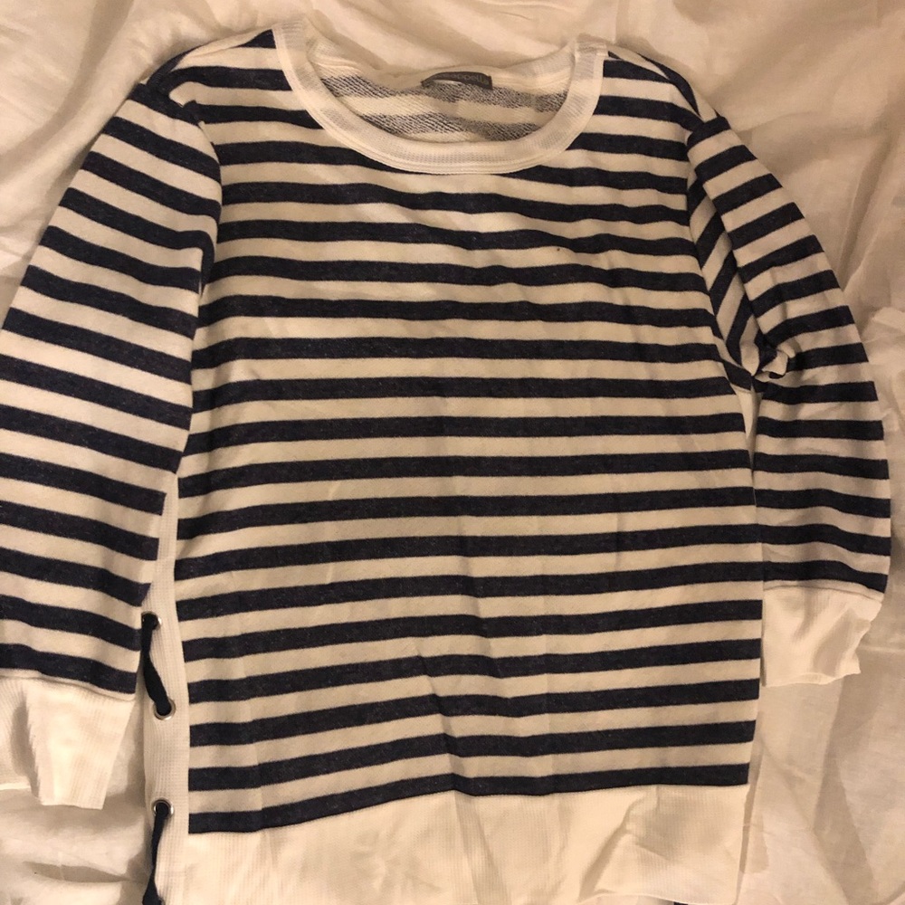 Navy and off white sweatshirt with lace up sides